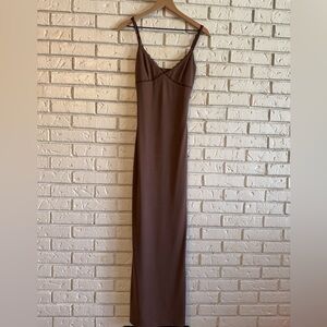 White Fox Brown Maxi Dress w/ Lace Trim – NWT